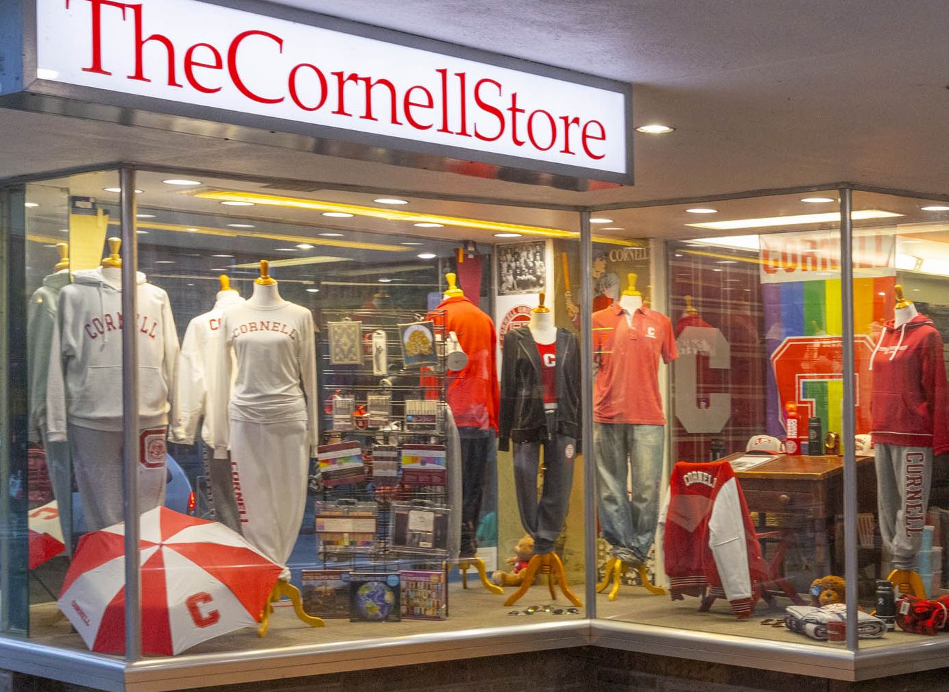 The front window of the Cornell Store college bookstore